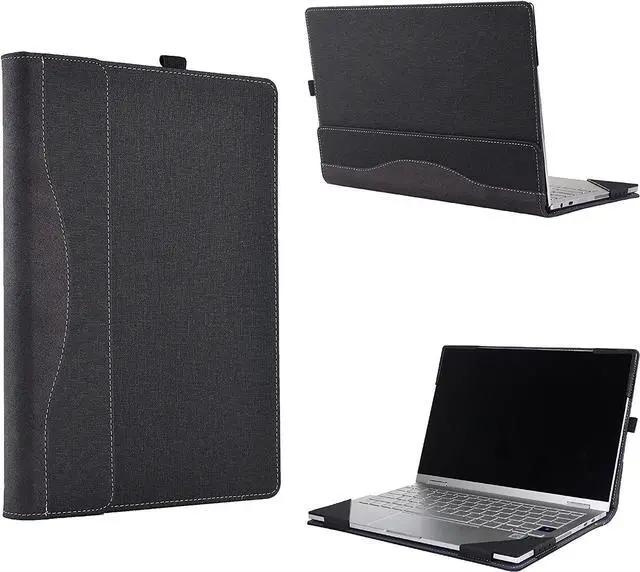 Alt view image 4 of 7 - Sleeve Case for 13.3" Samsung Galaxy Book Flex 13.3 inch NP930QCG / Samsung Galaxy Chromebook 13 XE930QCA - PU Leather Portfolio Book Cover with Support Keyboard Stand (Bracket)