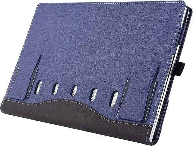 Alt view image 6 of 7 - Sleeve Case for 13.3" Samsung Galaxy Book Flex 13.3 inch NP930QCG / Samsung Galaxy Chromebook 13 XE930QCA - PU Leather Portfolio Book Cover with Support Keyboard Stand (Bracket) Blue