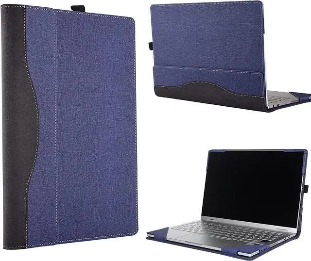 Alt view image 4 of 7 - Sleeve Case for 13.3" Samsung Galaxy Book Flex 13.3 inch NP930QCG / Samsung Galaxy Chromebook 13 XE930QCA - PU Leather Portfolio Book Cover with Support Keyboard Stand (Bracket) Blue