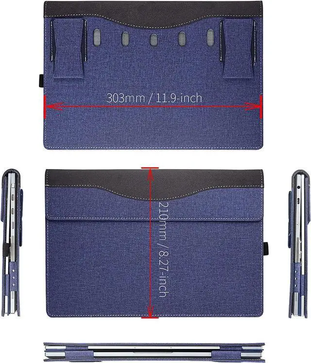 Alt view image 5 of 7 - Sleeve Case for 13.3" Samsung Galaxy Book Flex 13.3 inch NP930QCG / Samsung Galaxy Chromebook 13 XE930QCA - PU Leather Portfolio Book Cover with Support Keyboard Stand (Bracket) Blue