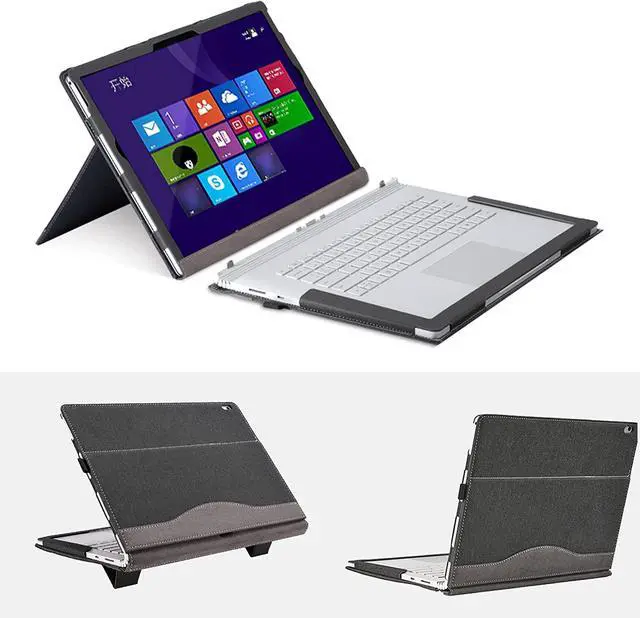 Alt view image 7 of 7 - Case for 13.5 inch Microsoft Surface Book 3 / Surface Book 2, PU Leather Detachable Protective Folio Case Protective Laptop Cover with Foldable Kickstand / Pencil Holder