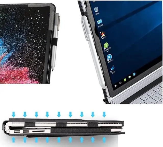 Alt view image 3 of 7 - Case for 15 inch Microsoft Surface Book 3 / Surface Book 2, PU Leather Detachable Protective Folio Case Protective Laptop Cover with Foldable Kickstand / Pencil Holder