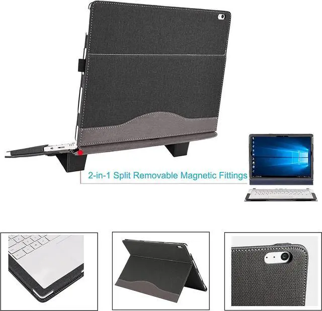 Alt view image 2 of 7 - Case for 15 inch Microsoft Surface Book 3 / Surface Book 2, PU Leather Detachable Protective Folio Case Protective Laptop Cover with Foldable Kickstand / Pencil Holder