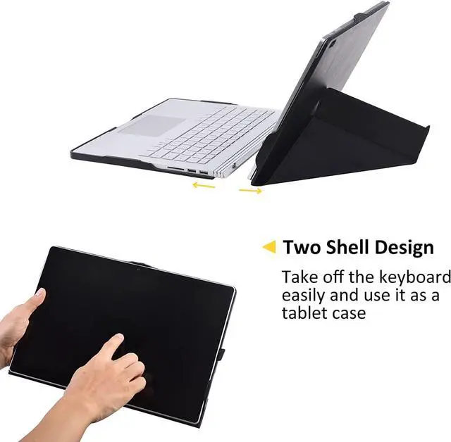 Alt view image 3 of 7 - Case for 13.5 inch Microsoft Surface Book 3 / Surface Book 2 / Surface Book 1 (i7 CPU Only), Detachable PU Leather Protective Folio Protective Laptop Cover with Stand / Pencil Holder Black