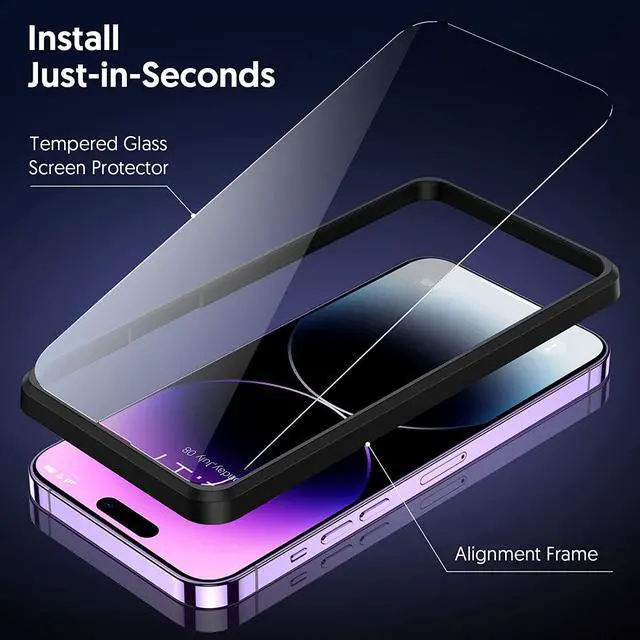 Alt view image 3 of 7 - [3+3 Pack] iPhone 14 Pro Max 6.7 Inch Screen Protector with Camera Lens Protector, 9H Shatterproof Tempered Glass Film with Easy Installation Frame, HD Clear Sensitive Full Coverage