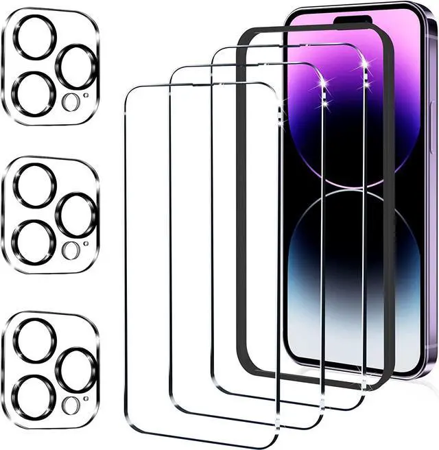 Main image of [3+3 Pack] iPhone 14 Pro 6.1 Inch Screen Protector with Camera Lens Protector, 9H Shatterproof Tempered Glass Film with Easy Installation Frame, HD Clear Sensitive Full Coverage iPhone 14 Pro 6.1"