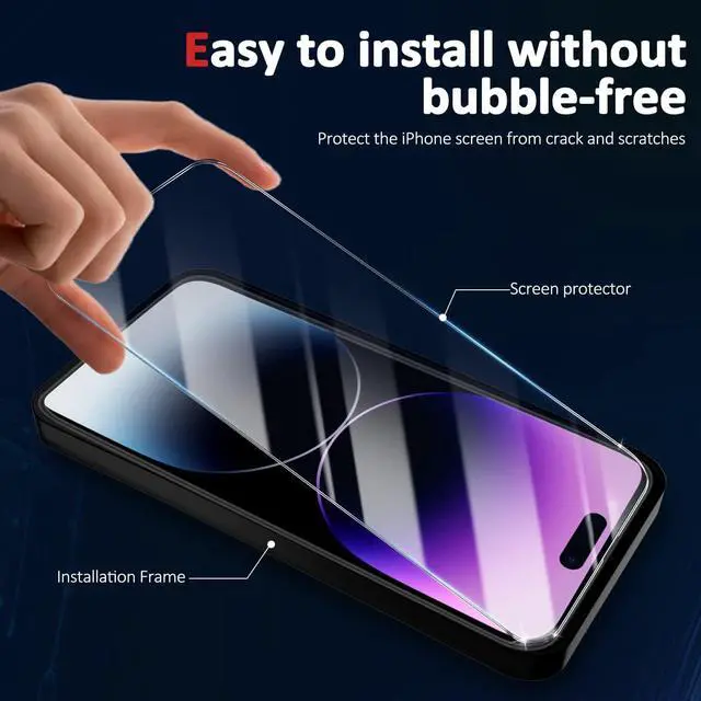 Alt view image 5 of 7 - [3+3 Pack] iPhone 14 Pro 6.1 Inch Screen Protector with Camera Lens Protector, 9H Shatterproof Tempered Glass Film with Easy Installation Frame, HD Clear Sensitive Full Coverage iPhone 14 Pro 6.1"