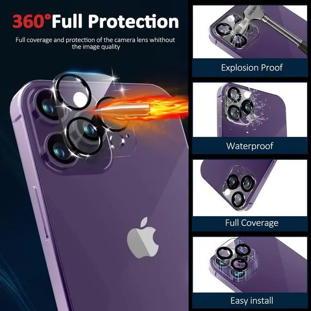 Alt view image 6 of 7 - [3+3 Pack] iPhone 14 Pro 6.1 Inch Screen Protector with Camera Lens Protector, 9H Shatterproof Tempered Glass Film with Easy Installation Frame, HD Clear Sensitive Full Coverage iPhone 14 Pro 6.1"