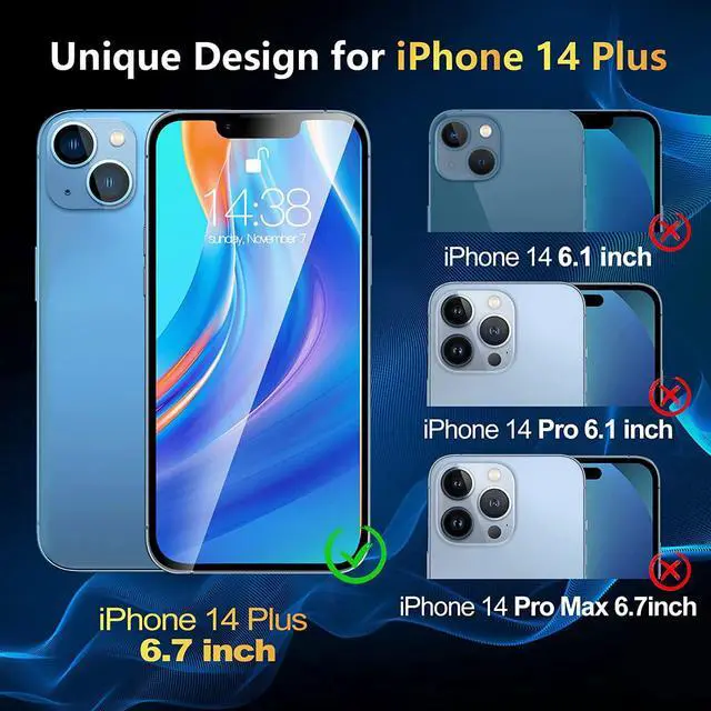 Alt view image 2 of 7 - 3 Pack Screen Protector for iPhone 14 Plus 6.7 inch with 3 Pack Camera Lens Protector, HD Clear Tempered Glass iPhone 14 Plus Screen Protector, 9H Hardness, Scratch Resistant, Easy Install