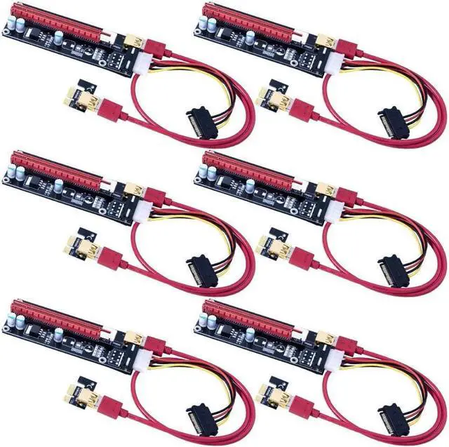 Main image of 6 Packs PCIe Riser Mining Card PCI-E 16x to 1x Powered Riser Adapter Card with 60cm USB 3.0 Extension Cable & MOLEX to SATA Power Cable - GPU Riser Adapter Extender Cable - Ethereum Mining ETH
