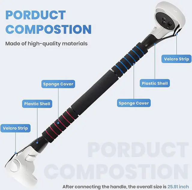 Alt view image 2 of 7 - VR Game Handle Accessories for Quest 2 Controllers, Dual Handles Extension Grips for Playing Beat Saber Gorilla Tag Games,VR Golf Club Attachment Compatible with Playing Golf+First PersonTennis