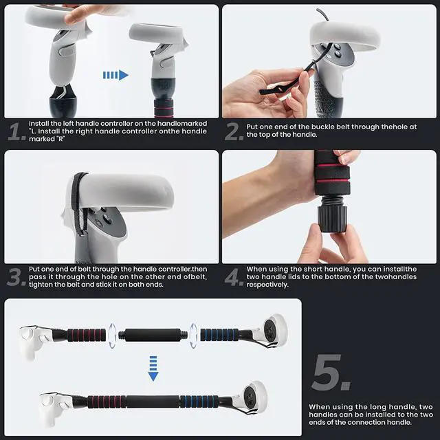 Alt view image 4 of 7 - VR Game Handle Accessories for Quest 2 Controllers, Dual Handles Extension Grips for Playing Beat Saber Gorilla Tag Games,VR Golf Club Attachment Compatible with Playing Golf+First PersonTennis