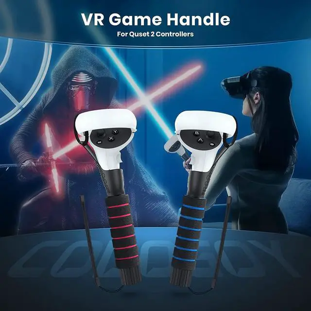 Alt view image 6 of 7 - VR Game Handle Accessories for Quest 2 Controllers, Dual Handles Extension Grips for Playing Beat Saber Gorilla Tag Games,VR Golf Club Attachment Compatible with Playing Golf+First PersonTennis