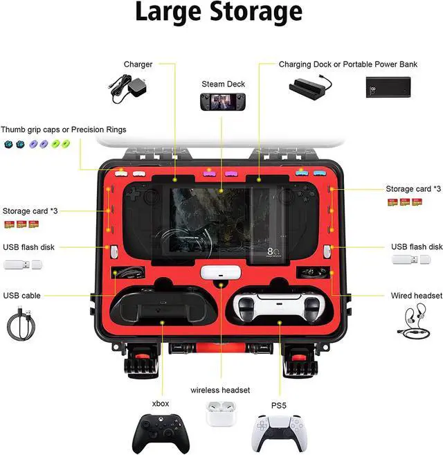 Alt view image 2 of 7 - Carrying Case for Steam Deck, Hard Professional Waterproof Steam Deck Carrying Case for Steam Deck, Controllers, Foldable Keyboard & Other Accessories