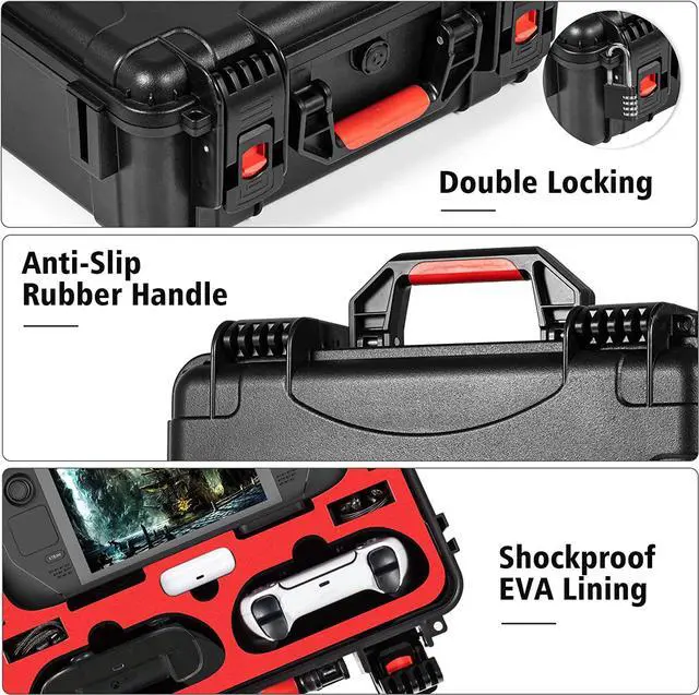 Alt view image 3 of 7 - Carrying Case for Steam Deck, Hard Professional Waterproof Steam Deck Carrying Case for Steam Deck, Controllers, Foldable Keyboard & Other Accessories