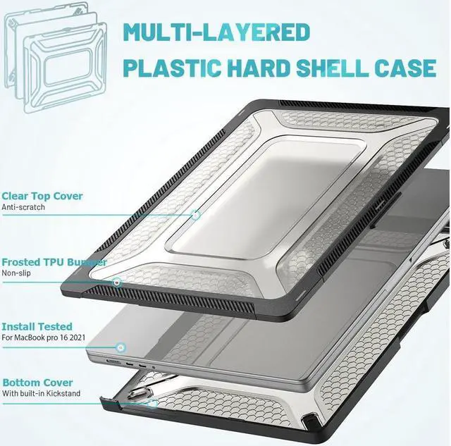 Alt view image 7 of 7 - MacBook Pro 16 Inch Case 2023 2021 2022 Release A2780 A2485 M2 M1 Pro/Max & Retina & Touch ID, Heavy Duty Plastic Hard Shell Case with Fold Kickstand and Keyboard Cover Skin