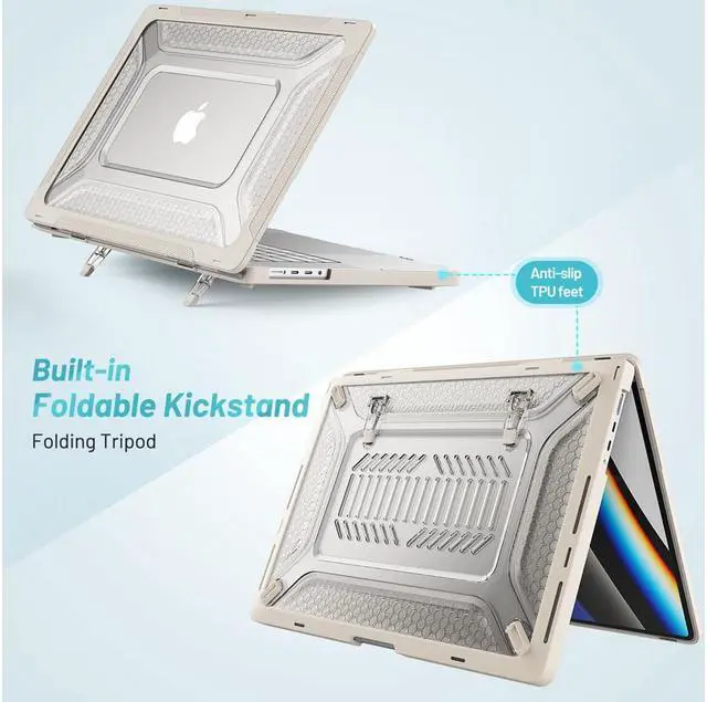 Alt view image 5 of 7 - MacBook Pro 16 Inch Case 2023 2021 2022 Release A2780 A2485 M2 M1 Pro/Max & Retina & Touch ID, Heavy Duty Plastic Hard Shell Case with Fold Kickstand and Keyboard Cover Skin Apricot