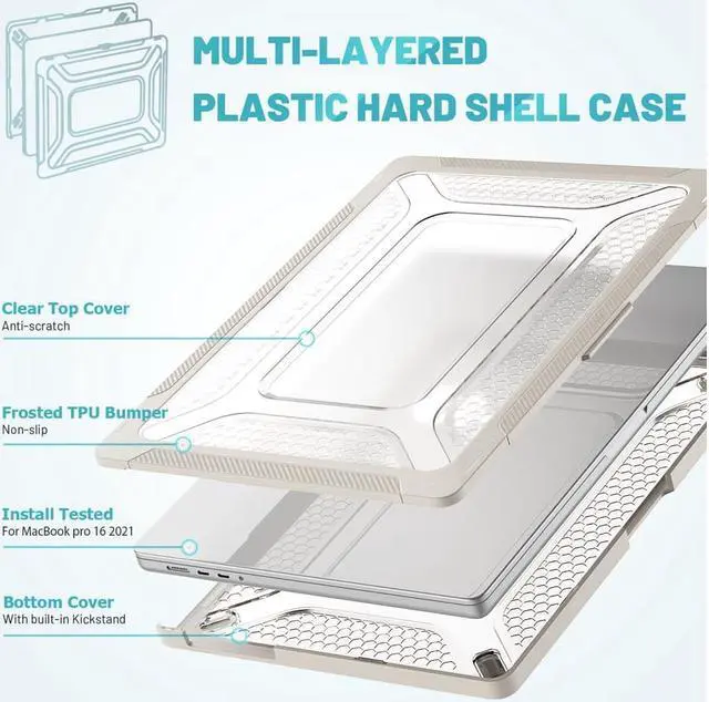 Alt view image 2 of 7 - MacBook Pro 16 Inch Case 2023 2021 2022 Release A2780 A2485 M2 M1 Pro/Max & Retina & Touch ID, Heavy Duty Plastic Hard Shell Case with Fold Kickstand and Keyboard Cover Skin Apricot