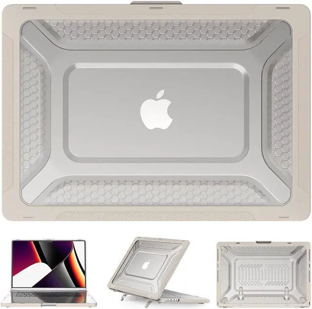 Alt view image 7 of 7 - MacBook Pro 16 Inch Case 2023 2021 2022 Release A2780 A2485 M2 M1 Pro/Max & Retina & Touch ID, Heavy Duty Plastic Hard Shell Case with Fold Kickstand and Keyboard Cover Skin Apricot