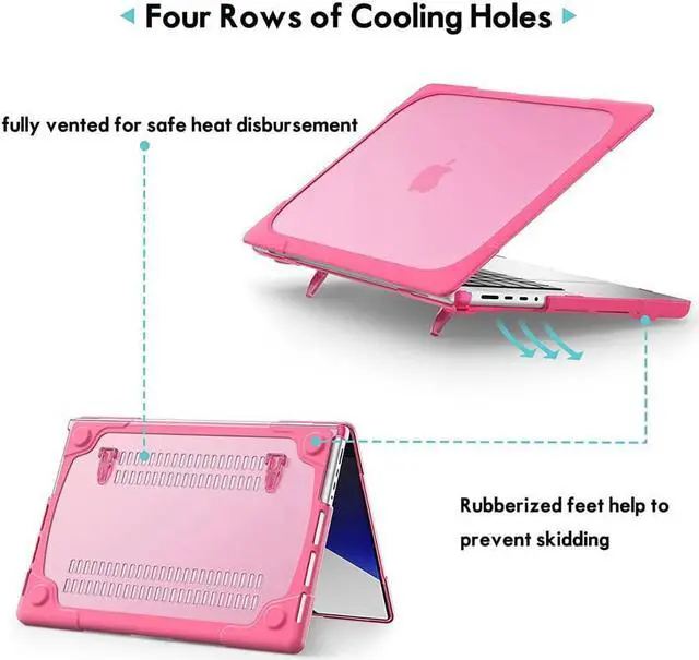 Alt view image 4 of 7 - MacBook Pro 14 inch Case 2023 2022 2021 Release M2 A2779 A2442 M1 Chip with Touch ID, Heavy Duty Hard Shell Dual Layer Protective Cover with Fold Kickstand & Keyboard Skin Cover Rose Red