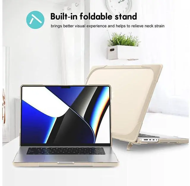 Alt view image 5 of 7 - Compatible with MacBook Pro 16 Inch Case 2023 2021 2022 Release A2780 A2485 M2 M1 Pro/Max & Retina & Touch ID, Heavy Duty Plastic Hard Shell Case with Fold Kickstand & Keyboard Cover Skin Khaki