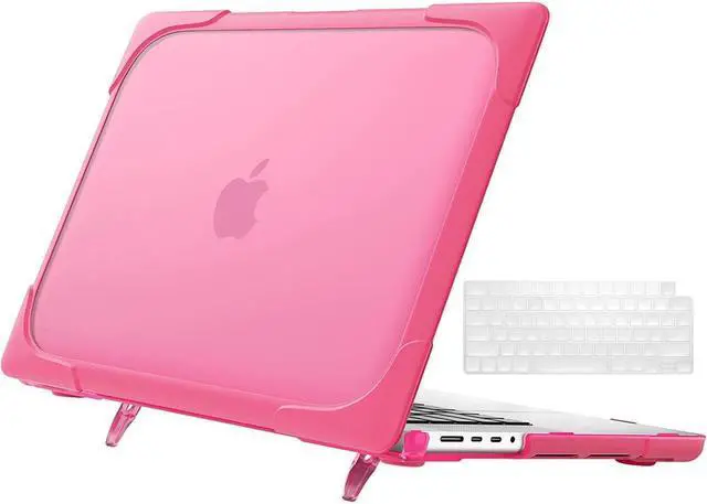 Main image of Compatible with MacBook Pro 16 Inch Case 2023 2021 2022 Release A2780 A2485 M2 M1 Pro/Max & Retina & Touch ID, Heavy Duty Plastic Hard Shell Case with Fold Kickstand & Keyboard Cover Skin Rose Red