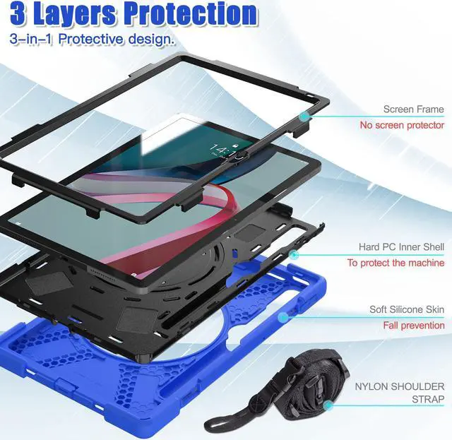 Alt view image 5 of 7 - For Lenovo Tab P11 Pro 11.2 inch Gen 2 2022 (TB-132FU/TB-138FC) Case, Rugged Heavy Duty Shockproof Cover with Hand Strap Shoulder Strap for 11.2 inch Lenovo Tab P11 Pro 2nd Generation Blue