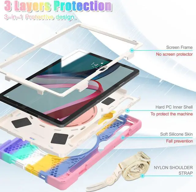 Alt view image 5 of 7 - For Lenovo Tab P11 Pro 11.2 inch Gen 2 2022 (TB-132FU/TB-138FC) Case, Rugged Heavy Duty Shockproof Cover with Hand Strap Shoulder Strap for 11.2 inch Lenovo Tab P11 Pro 2nd Generation Pink