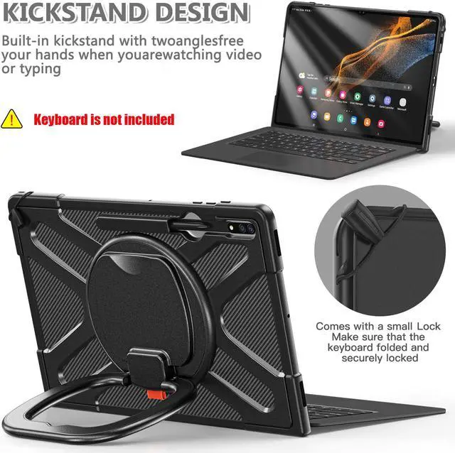 Alt view image 6 of 7 - Protective Case for Samsung Galaxy Tab S9 Ultra 2023 / S8 Ultra 2022 14.6 inch SM-X910/X916B/X918U/X900/X906 Heavy Duty Shockproof Cover with Stand, Hand Strap Pen Holder