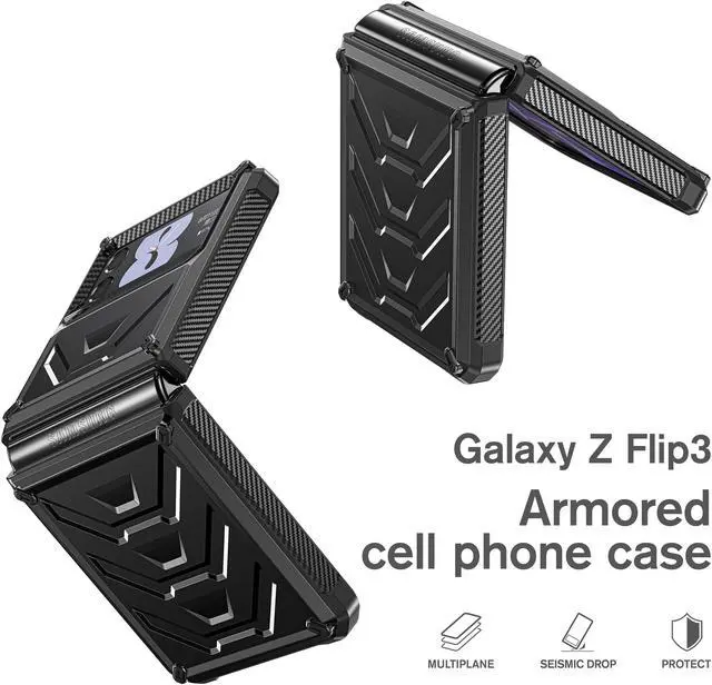 Alt view image 3 of 7 - For Samsung Galaxy Z Flip 3 5G 6.7 inch 2021 Case with Slide Camera Cover, Military Grade Heavy Duty Protective Armor Phone Case Shockproof  Cover