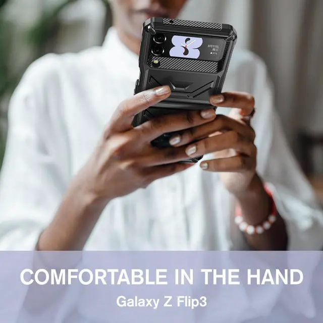 Alt view image 7 of 7 - For Samsung Galaxy Z Flip 3 5G 6.7 inch 2021 Case with Slide Camera Cover, Military Grade Heavy Duty Protective Armor Phone Case Shockproof  Cover