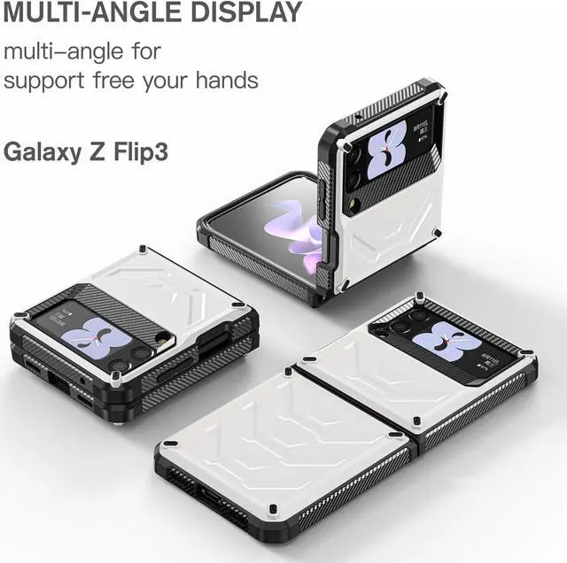 Alt view image 6 of 7 - For Samsung Galaxy Z Flip 3 5G 6.7 inch 2021 Case with Slide Camera Cover, Military Grade Heavy Duty Protective Armor Phone Case Shockproof Cover White