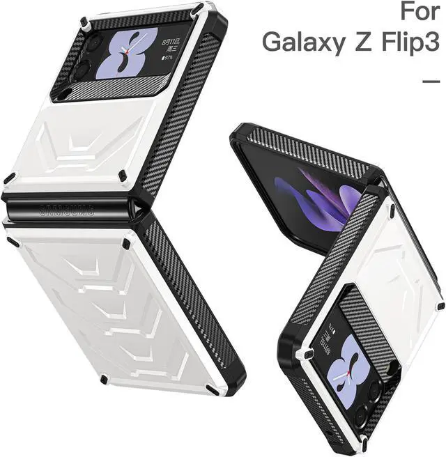 Alt view image 3 of 7 - For Samsung Galaxy Z Flip 3 5G 6.7 inch 2021 Case with Slide Camera Cover, Military Grade Heavy Duty Protective Armor Phone Case Shockproof Cover White