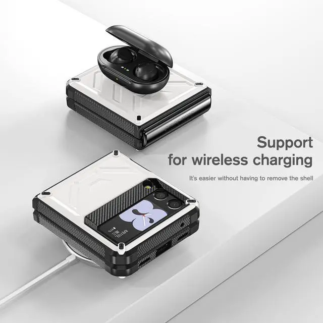 Alt view image 4 of 7 - For Samsung Galaxy Z Flip 3 5G 6.7 inch 2021 Case with Slide Camera Cover, Military Grade Heavy Duty Protective Armor Phone Case Shockproof Cover White