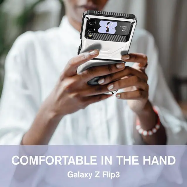 Alt view image 7 of 7 - For Samsung Galaxy Z Flip 3 5G 6.7 inch 2021 Case with Slide Camera Cover, Military Grade Heavy Duty Protective Armor Phone Case Shockproof Cover White