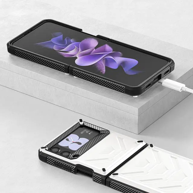 Alt view image 5 of 7 - For Samsung Galaxy Z Flip 3 5G 6.7 inch 2021 Case with Slide Camera Cover, Military Grade Heavy Duty Protective Armor Phone Case Shockproof Cover White