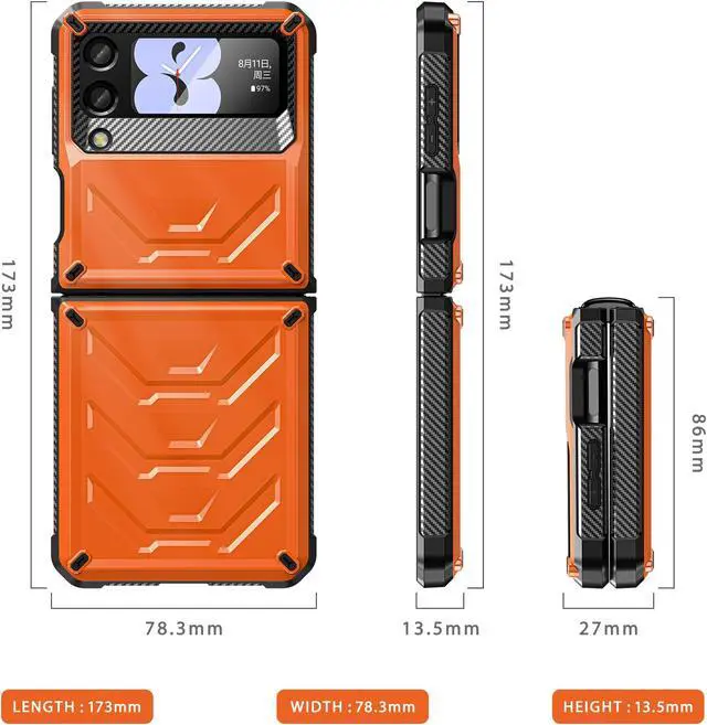 Alt view image 2 of 7 - For Samsung Galaxy Z Flip 3 5G 6.7 inch 2021 Case with Slide Camera Cover, Military Grade Heavy Duty Protective Armor Phone Case Shockproof  Cover Orange