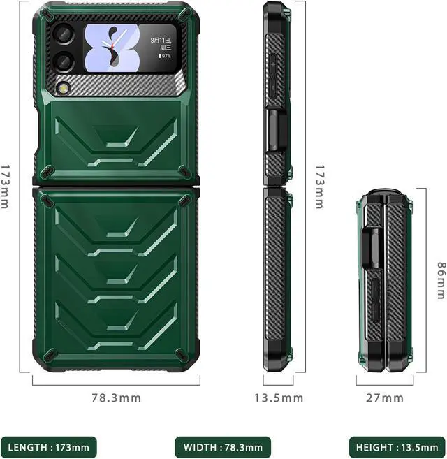 Alt view image 2 of 7 - For Samsung Galaxy Z Flip 3 5G 6.7 inch 2021 Case with Slide Camera Cover, Military Grade Heavy Duty Protective Armor Phone Case Shockproof  Cover Army Green