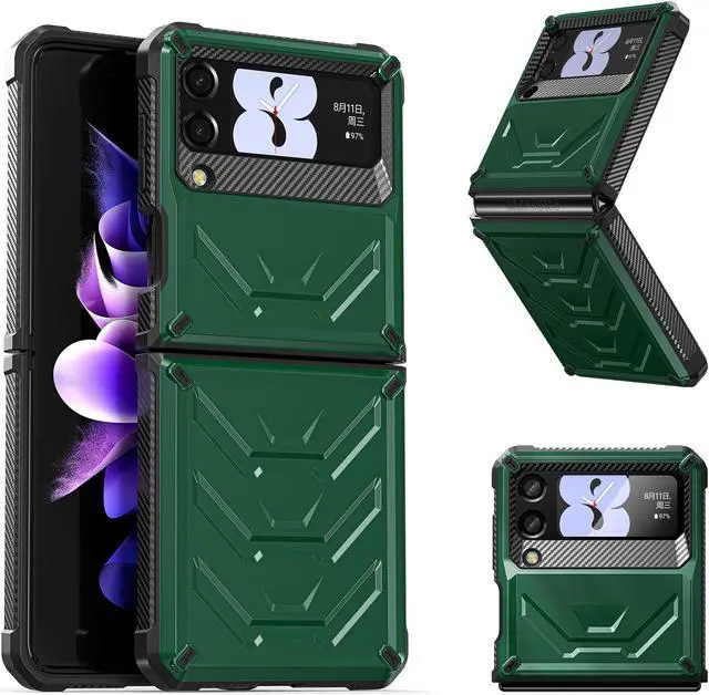 Main image of For Samsung Galaxy Z Flip 3 5G 6.7 inch 2021 Case with Slide Camera Cover, Military Grade Heavy Duty Protective Armor Phone Case Shockproof  Cover Army Green