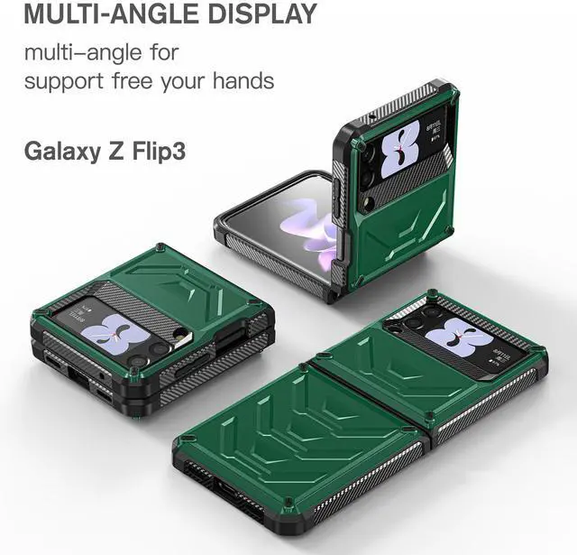 Alt view image 6 of 7 - For Samsung Galaxy Z Flip 3 5G 6.7 inch 2021 Case with Slide Camera Cover, Military Grade Heavy Duty Protective Armor Phone Case Shockproof  Cover Army Green