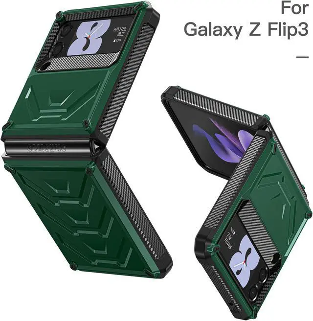 Alt view image 3 of 7 - For Samsung Galaxy Z Flip 3 5G 6.7 inch 2021 Case with Slide Camera Cover, Military Grade Heavy Duty Protective Armor Phone Case Shockproof  Cover Army Green