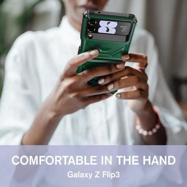 Alt view image 7 of 7 - For Samsung Galaxy Z Flip 3 5G 6.7 inch 2021 Case with Slide Camera Cover, Military Grade Heavy Duty Protective Armor Phone Case Shockproof  Cover Army Green