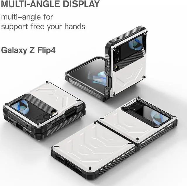Alt view image 4 of 7 - For Samsung Galaxy Z Flip 4 5G 2022 Case with Slide Camera Cover, Military Grade Heavy Duty Protective Armor Phone Case Shockproof Cover White