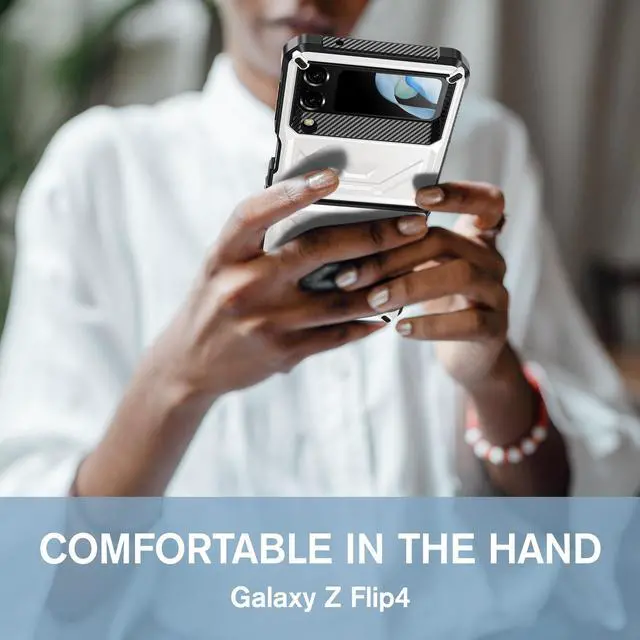 Alt view image 6 of 7 - For Samsung Galaxy Z Flip 4 5G 2022 Case with Slide Camera Cover, Military Grade Heavy Duty Protective Armor Phone Case Shockproof Cover White