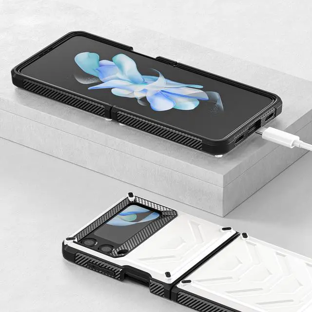 Alt view image 3 of 7 - For Samsung Galaxy Z Flip 4 5G 2022 Case with Slide Camera Cover, Military Grade Heavy Duty Protective Armor Phone Case Shockproof Cover White