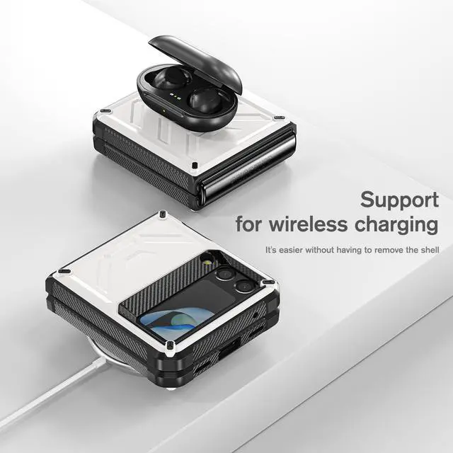 Alt view image 2 of 7 - For Samsung Galaxy Z Flip 4 5G 2022 Case with Slide Camera Cover, Military Grade Heavy Duty Protective Armor Phone Case Shockproof Cover White