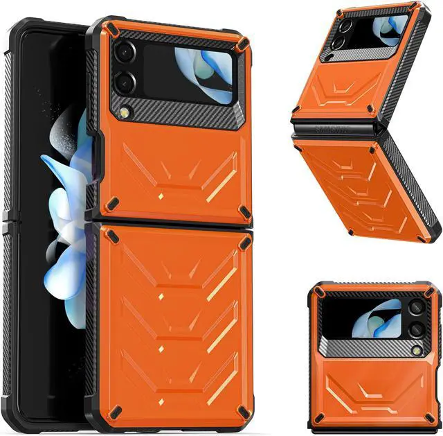 Main image of For Samsung Galaxy Z Flip 4 5G 2022 Case with Slide Camera Cover, Military Grade Heavy Duty Protective Armor Phone Case Shockproof Cover Orange