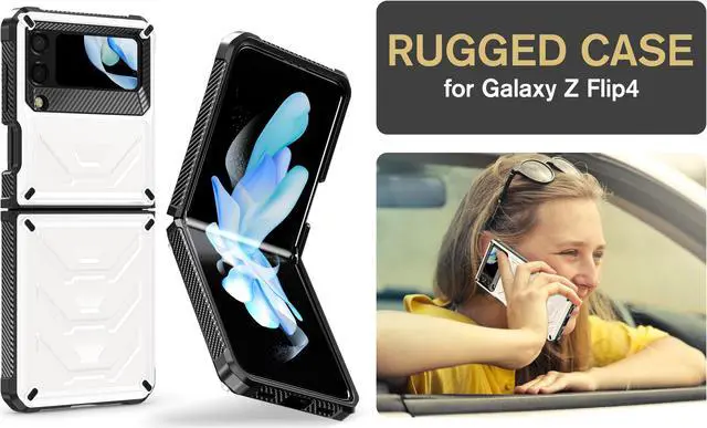 Alt view image 7 of 7 - For Samsung Galaxy Z Flip 4 5G 2022 Case with Slide Camera Cover, Military Grade Heavy Duty Protective Armor Phone Case Shockproof Cover White