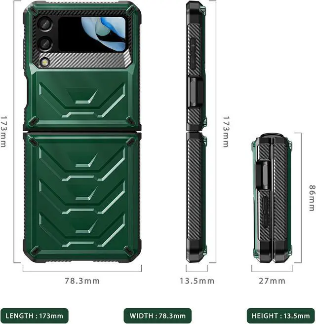 Alt view image 5 of 7 - For Samsung Galaxy Z Flip 4 5G 2022 Case with Slide Camera Cover, Military Grade Heavy Duty Protective Armor Phone Case Shockproof Cover Green