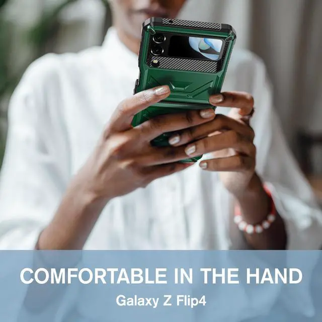 Alt view image 6 of 7 - For Samsung Galaxy Z Flip 4 5G 2022 Case with Slide Camera Cover, Military Grade Heavy Duty Protective Armor Phone Case Shockproof Cover Green